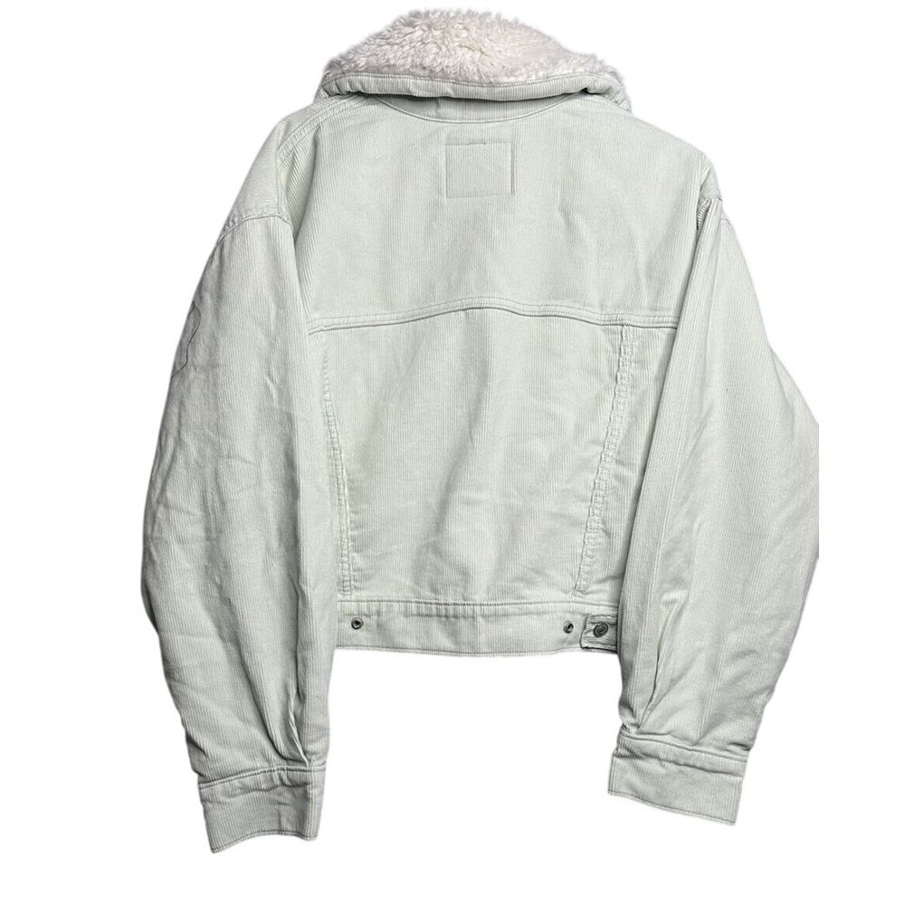 LEVIS Womens NEW Cropped Trucker Jacket Sherpa Collar Corduroy Xs Green Mint - Picture 10 of 10